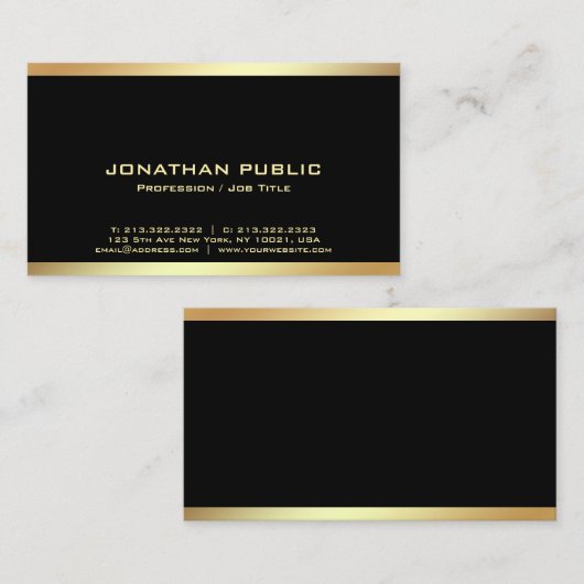 Professioneel Modern Elegant Zwart en Goud Eenvoud Visitekaartje (Voorkant / Achterkant)