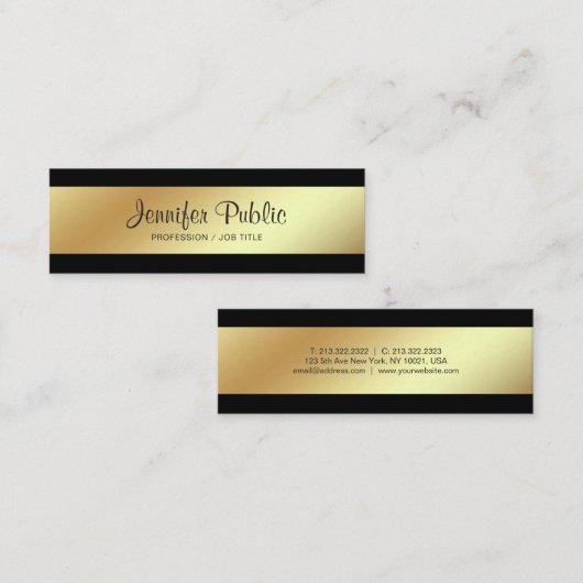 Professioneel Modern Elegant Zwart en Goud Vlak Mini Visitekaartje (Voorkant / Achterkant)