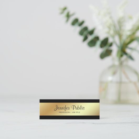 Professioneel Modern Elegant Zwart en Goud Vlak Mini Visitekaartje (Staand voorkant)