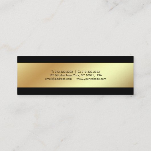 Professioneel Modern Elegant Zwart en Goud Vlak Mini Visitekaartje (Achterkant)