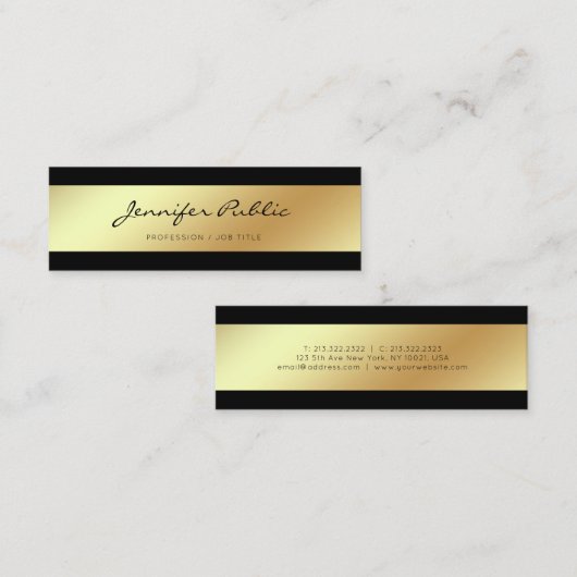 Professioneel Modern Elegant Zwart Goud Chique Mini Visitekaartje (Voorkant / Achterkant)
