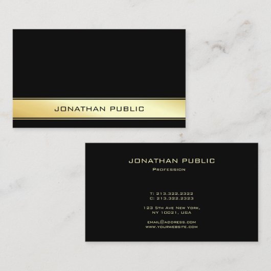 Professioneel Modern Elegant Zwart Goud Minimalist Visitekaartje (Voorkant / Achterkant)