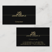 Professioneel Modern Elegant Zwart Goud Monogram Visitekaartje (Voorkant / Achterkant)