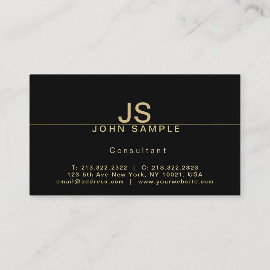 Professioneel Modern Elegant Zwart Goud Monogram Visitekaartje (Achterkant)