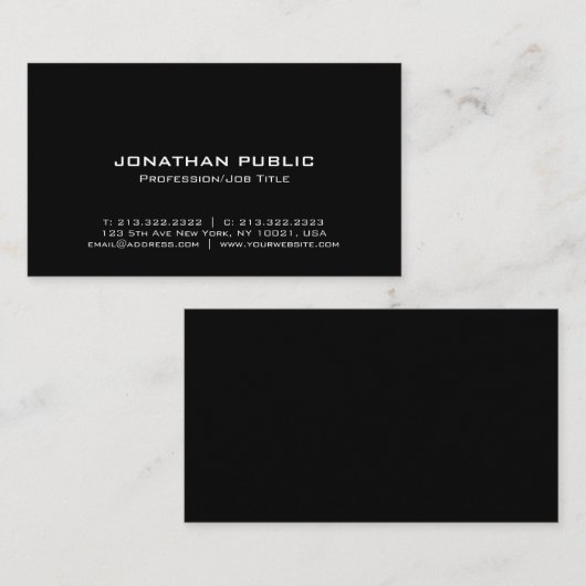 Professioneel Modern Elegant Zwart Slank Plain Visitekaartje (Voorkant / Achterkant)