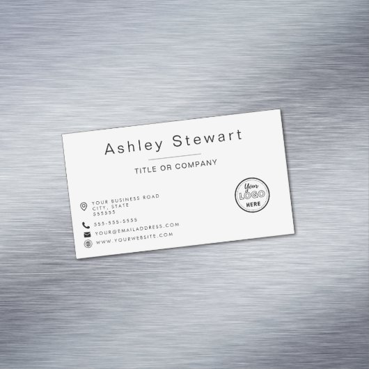 Professioneel, modern en minimalistisch wit magnetisch visitekaartje (Voorbeeld)