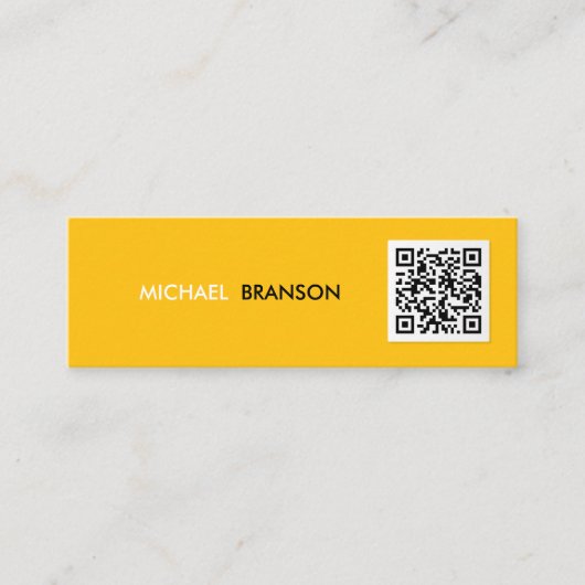 Professioneel Modern GEEL Zwart Minimaal QR CODE Mini Visitekaartje (Voorkant)