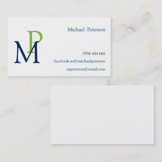 Professioneel, modern, gepersonaliseerd monogram visitekaartje (Voorkant / Achterkant)