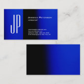 Professioneel modern gewoon blauw zwart monogram visitekaartje (Voorkant / Achterkant)