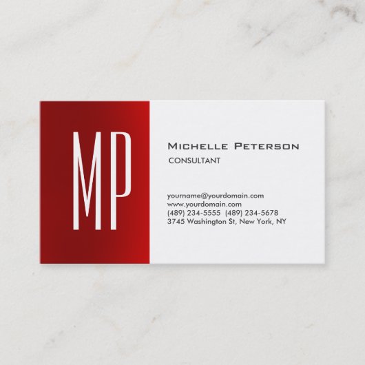 Professioneel modern Gewoon rood Monogram Visitekaartje (Voorkant)