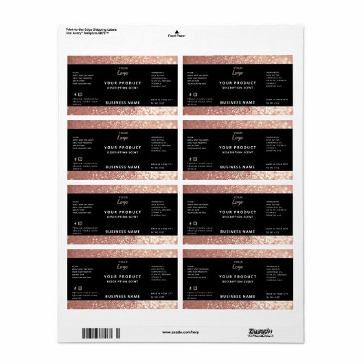 Professioneel, modern glitter-etiket etiket (Full Sheet)