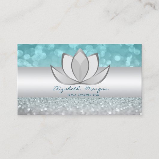 Professioneel modern Glittery Bokeh Silver Lotus Visitekaartje (Voorkant)