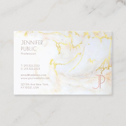 Professioneel Modern Goud Marmeren Monogram Elegan Visitekaartje (Voorkant)