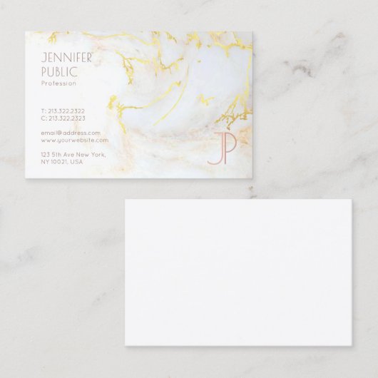 Professioneel Modern Goud Marmeren Monogram Elegan Visitekaartje (Voorkant / Achterkant)
