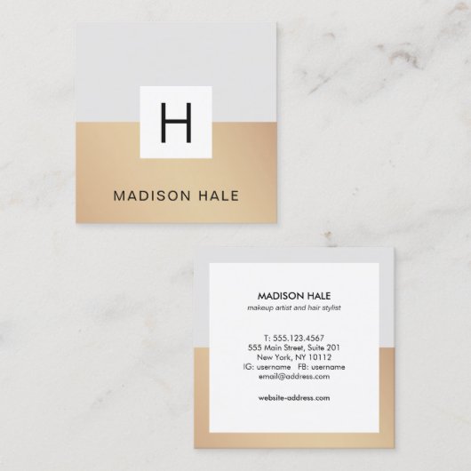 Professioneel modern grijs monogram vierkante visitekaartje (Voorkant / Achterkant)