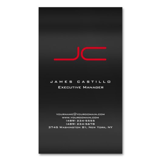Professioneel modern grijs rood monogram magnetisch visitekaartje (Voorkant Verticaal)