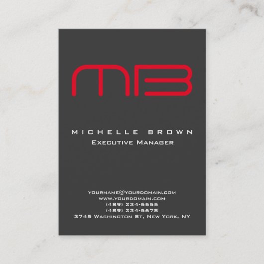 Professioneel modern grijs rood monogram visitekaartje (Voorkant)