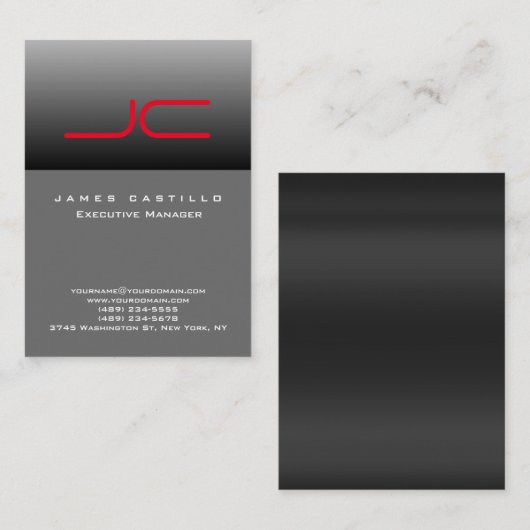 Professioneel modern grijs rood monogram visitekaartje (Voorkant / Achterkant)