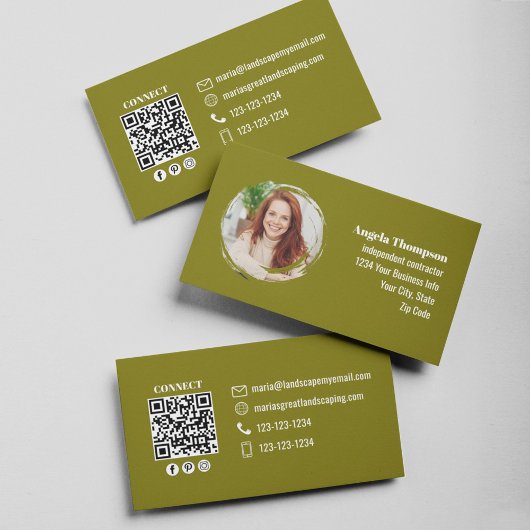 Professioneel Modern Groen Foto QR-code Visitekaartje