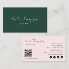 Professioneel Modern Groen Roze Minimalistisch QR  Visitekaartje