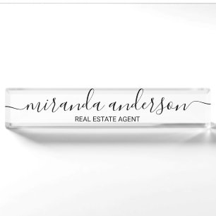 Professioneel Modern Lettertype Zwart en Wit Naambordje