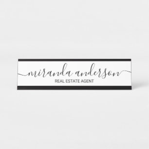 Professioneel modern Manuscript zwart-wit Bureau Naambordje