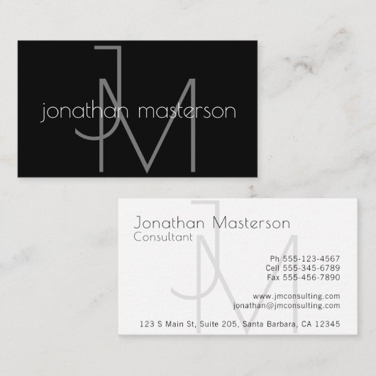 Professioneel, modern, minimaal monogram visitekaartje (Voorkant / Achterkant)