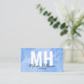 Professioneel modern minimalistisch blauw monogram visitekaartje (Staand voorkant)