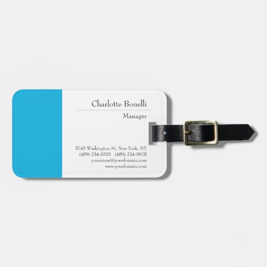 Professioneel Modern Minimalistisch Blauw Wit Bagagelabel (Voorkant horizontaal)