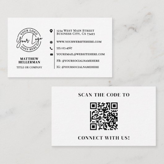 Professioneel Modern Minimalistisch QR Code Logo Visitekaartje (Voorkant / Achterkant)