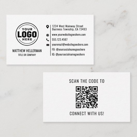 Professioneel Modern Minimalistisch QR-code Logo Visitekaartje (Voorkant / Achterkant)