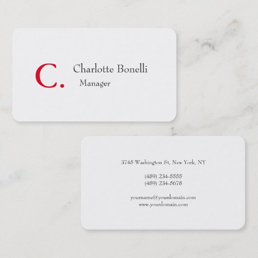 Professioneel modern minimalistisch rood monogram visitekaartje (Voorkant / Achterkant)