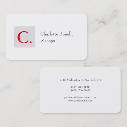 Professioneel modern minimalistisch rood monogram visitekaartje (Voorkant / Achterkant)