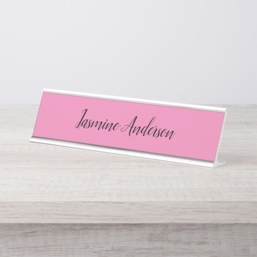 Professioneel modern minimalistisch roze bureau naambordje (Voorkant)