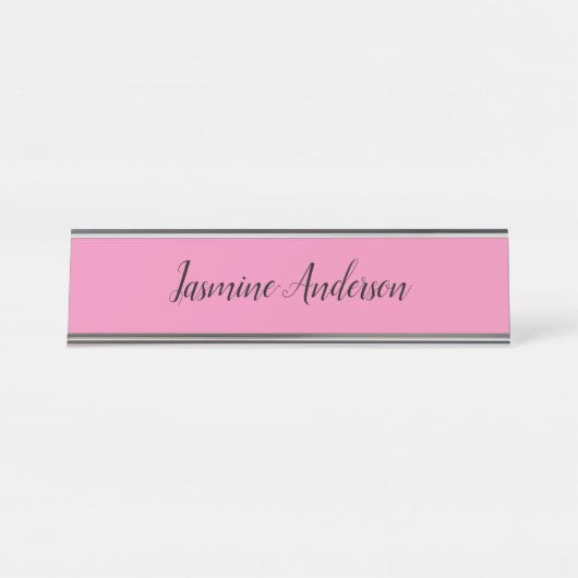Professioneel modern minimalistisch roze bureau naambordje (Voorkant)