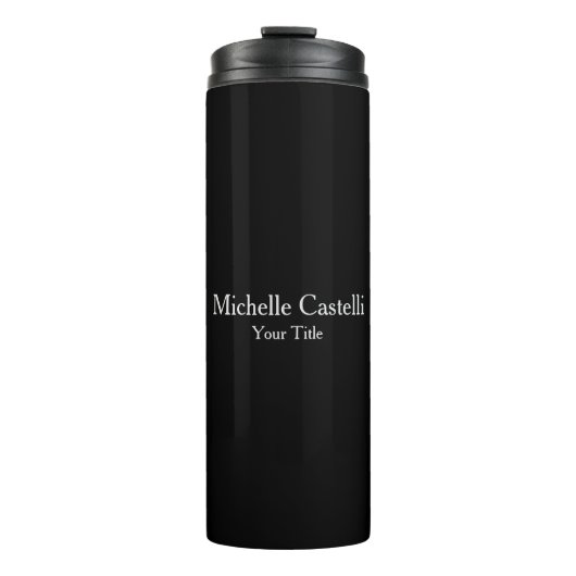 Professioneel, modern minimalistisch zwart grijs thermosbeker (Voorkant)