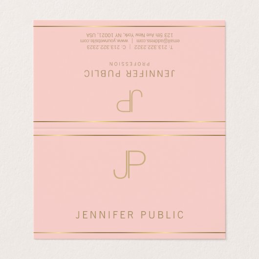 Professioneel modern monogram elegant roze goud visitekaartje (Buitenkant ongevouwen)