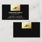 Professioneel Modern Monogram Elegant Zwart Goud Visitekaartje (Voorkant / Achterkant)