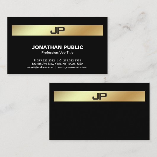 Professioneel Modern Monogram Elegant Zwart Goud Visitekaartje (Voorkant / Achterkant)