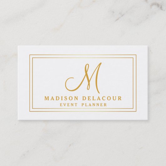 Professioneel, modern monogram, goud en wit visitekaartje (Voorkant)