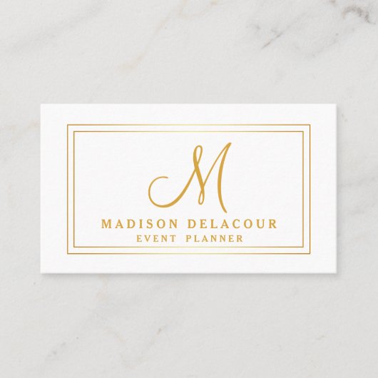 Professioneel, modern monogram, goud en wit visitekaartje (Voorkant)