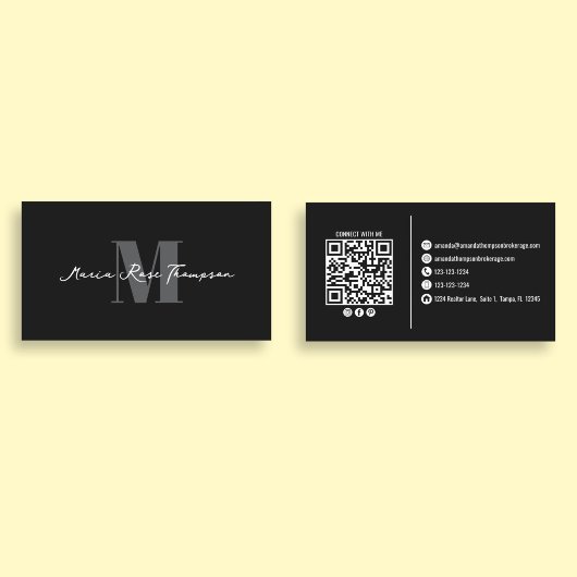 Professioneel Modern Monogram Minimaal QR-code  Visitekaartje