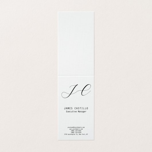 Professioneel modern monogram minimalistisch linne visitekaartje (Buitenkant ongevouwen)