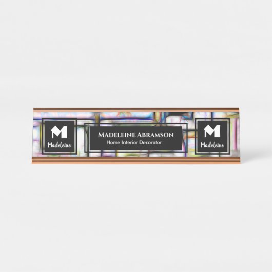 Professioneel Modern Monogram Personaliseren Bureau Naambordje (Voorkant)