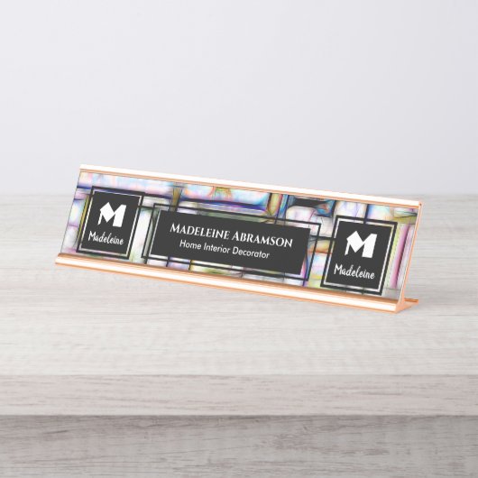 Professioneel Modern Monogram Personaliseren Bureau Naambordje (Voorkant)