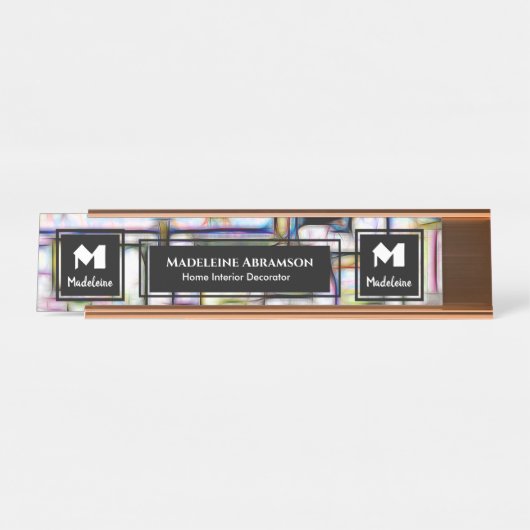 Professioneel Modern Monogram Personaliseren Bureau Naambordje (Voorkant)