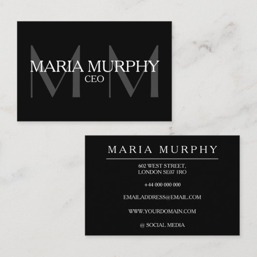 Professioneel modern Monogram Visitekaartje (Voorkant / Achterkant)