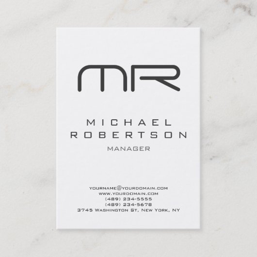 Professioneel modern Monogram White Visitekaartje (Voorkant)