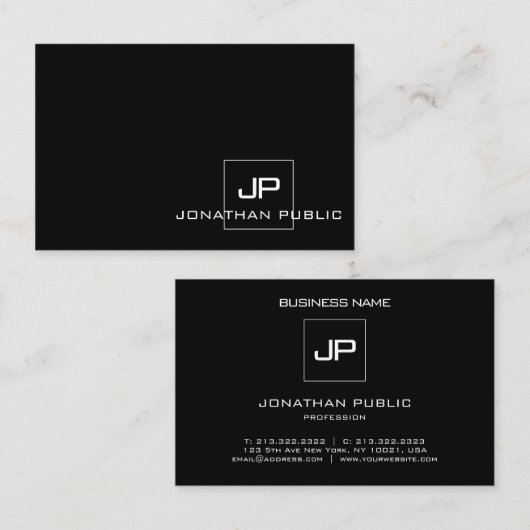 Professioneel Modern Monogram Zwart Wit Elegant Visitekaartje (Voorkant / Achterkant)