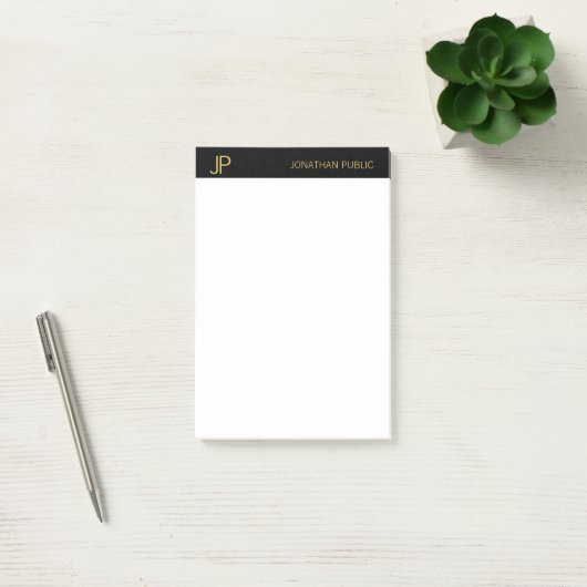 Professioneel Modern Monogram Zwart Wit Goud Post-it® Notes (Kantoor)